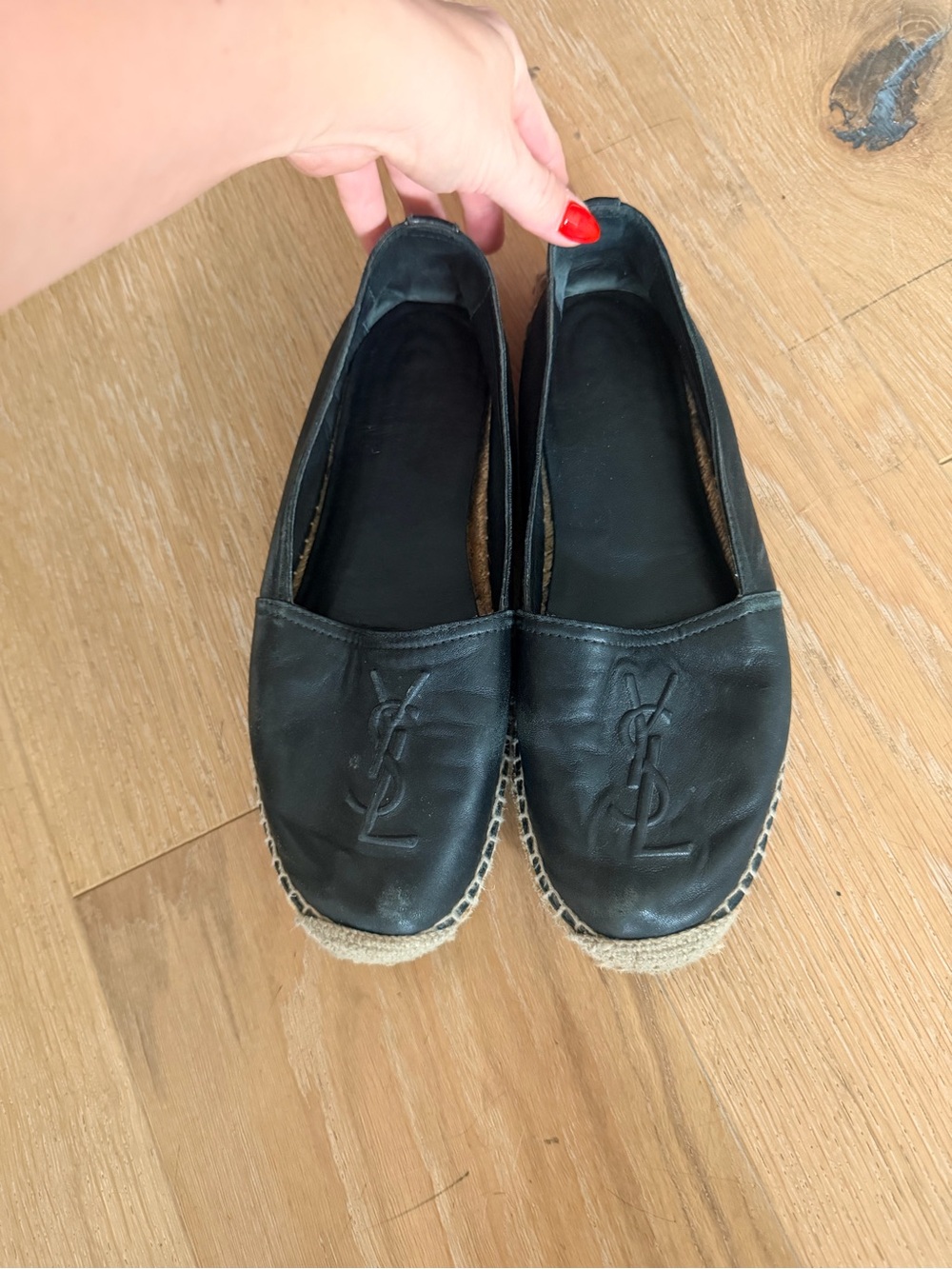 Saint Laurent Black Leather Espadrilles with YSL Monogram size 38/39